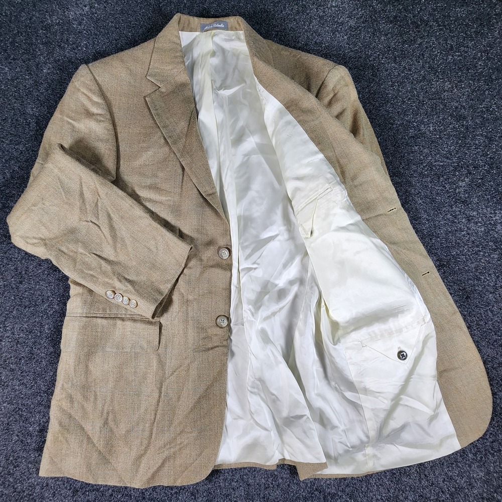 Oscar De La Renta Sport Coat Blazer Mens 41R Tan Beige Silk Wool Single Breasted
